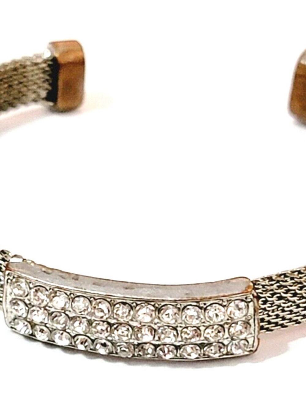 Vintage Rhinestone Mesh Cuff Bracelet Silver-tone Sparkly Statement Jewelry cfb